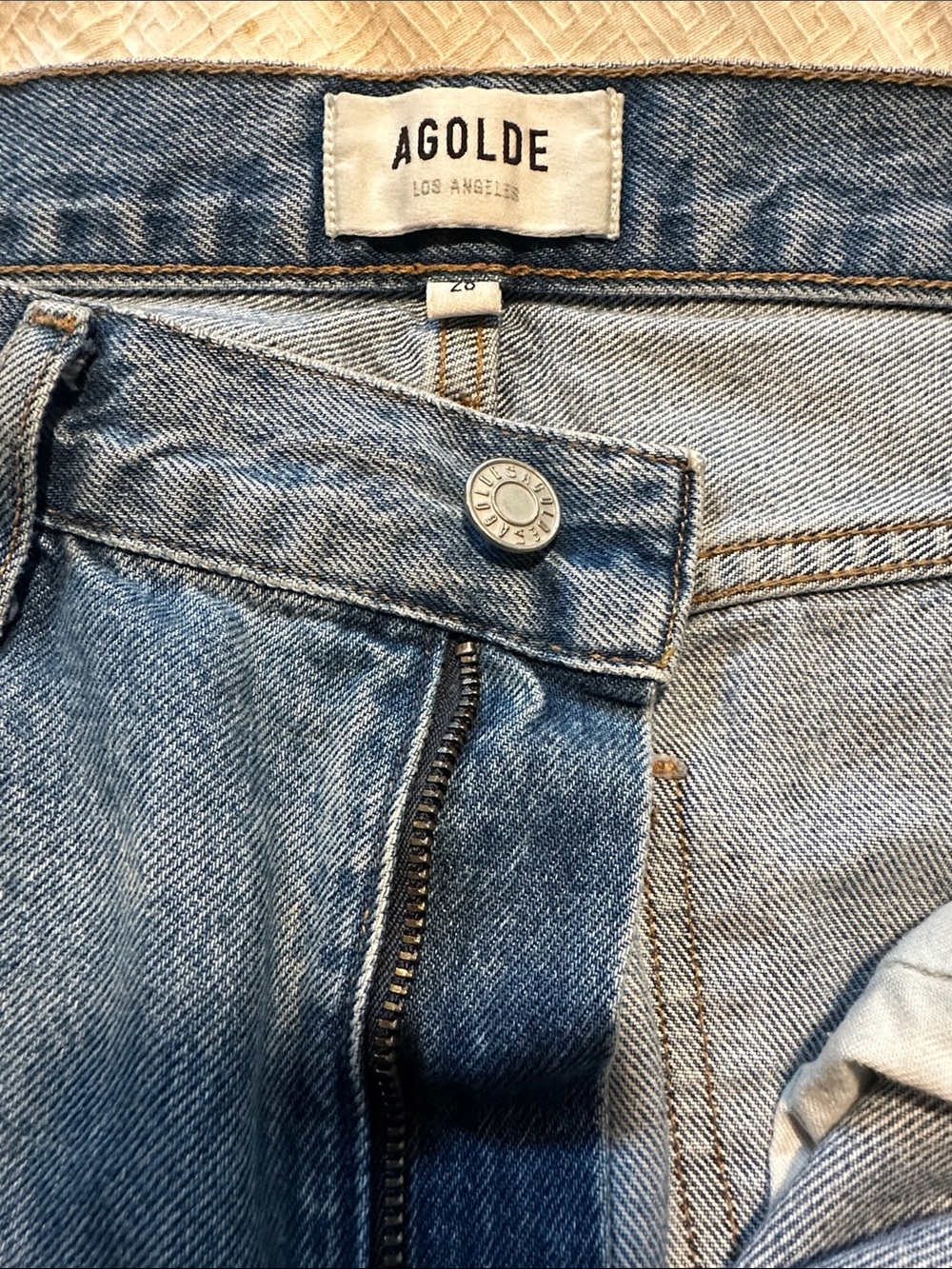Agolde Woman’s Boyfriend Jeans in Light Blue Wash